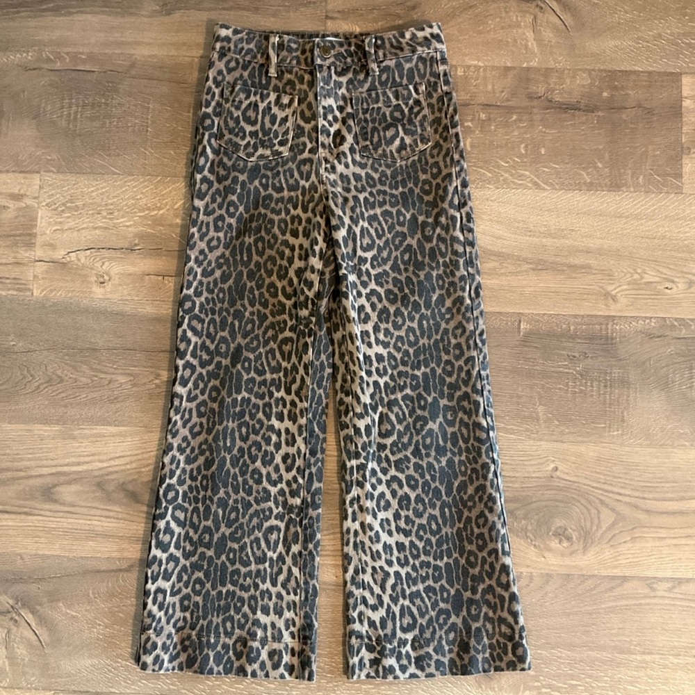 Oraije Paris cheetah print front pocket wide leg jeans, 36 / Small - Picture 3 of 9
